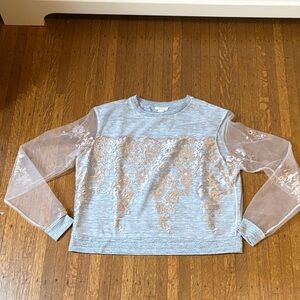 H&M Gray Sweater with Sheer Floral Sleeves